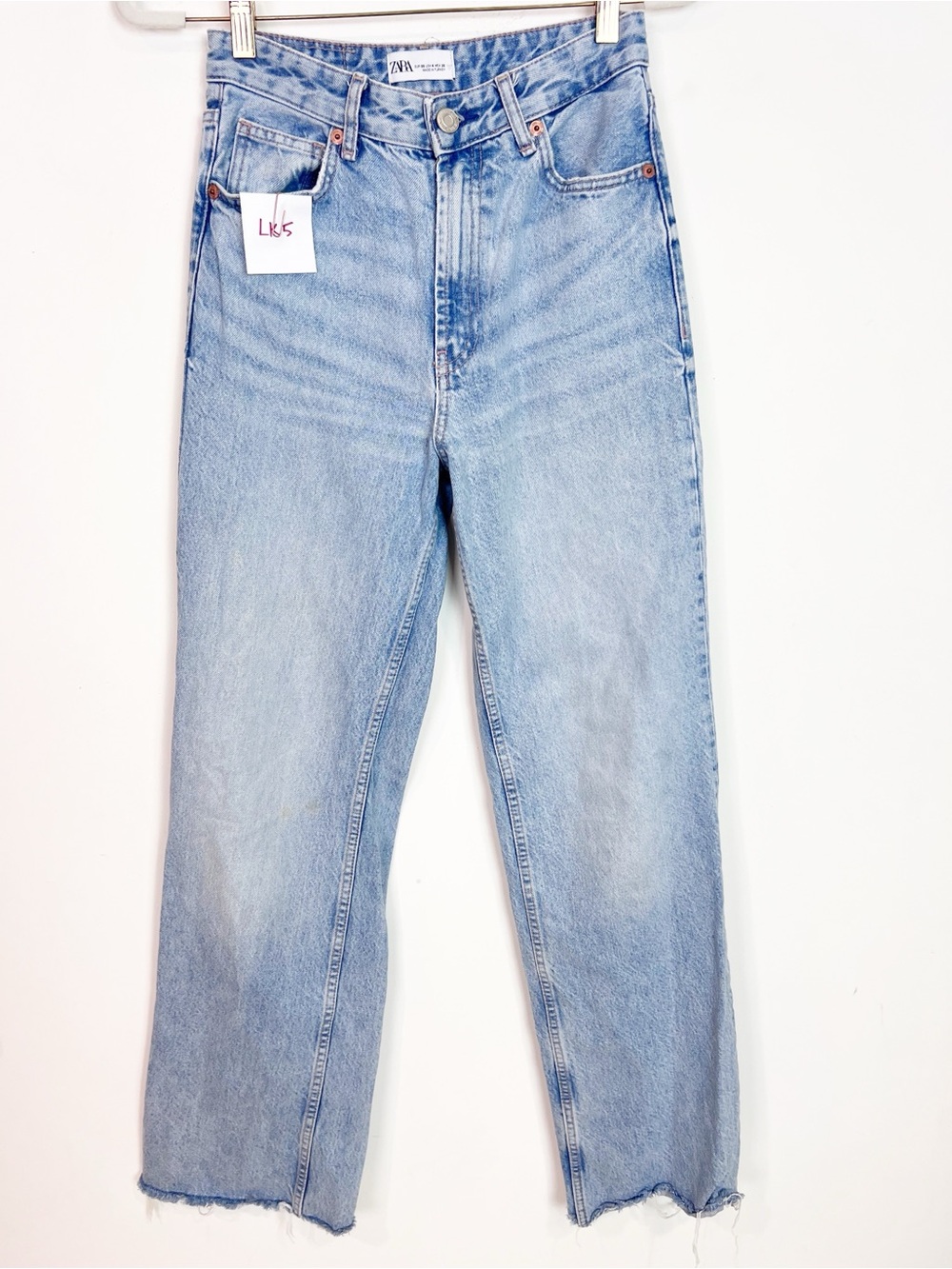 ZARA WIDE LEG JEANS FRAY HEM ZIP FLY HIGH RISE WOMENS SZ 4